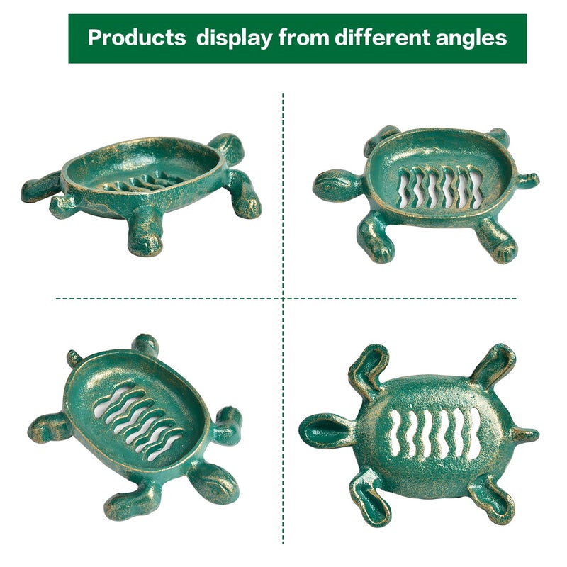 Sungmor Heavy Duty Cast Iron Drainable Soap Holder - Lovely Tortoise Shaped & Antique Green & Gold Finish - Kitchen Bathroom Sink Soap Dish Tray - Practical & Decorative Tabletop Soap Box Container - Image 4
